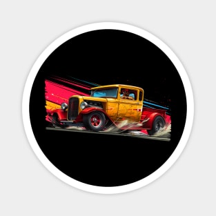 Hot Rod Truck Custom Classic Truck Retro Style Yellow and Red Vintage Hot Rod Magnet